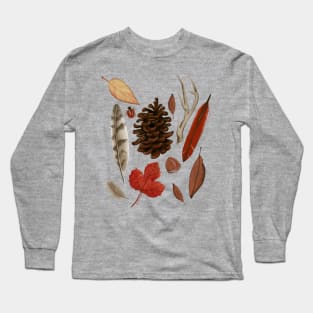 Fall Leaves with Antlers, Feathers, Pinecones, Ladybug Long Sleeve T-Shirt